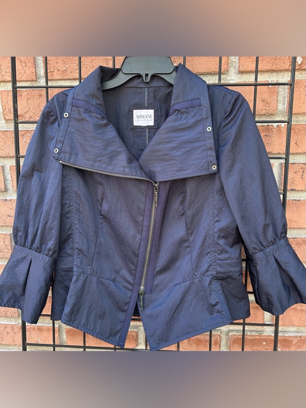 Armani Collezioni Navy Asymmetrical Zip Utility Jacket